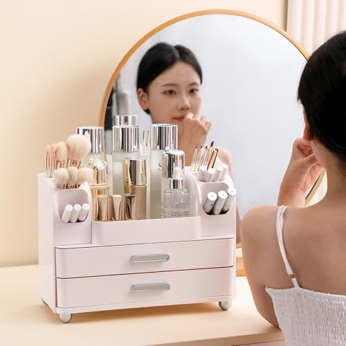 Anyoifax Makeup Organizer Countertop with Large Drawers, All White