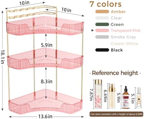 BEFSOP Corner Bathroom Counter Organizer, Upgraded 3-Tier Makeup Organizer Countertop with Makeup Brush Holder, Skincare