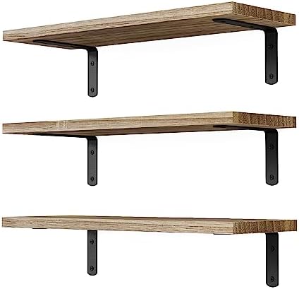 DOLLFIO Floating Wall Shelves, Decor & Storage, Rustic Brown, 16.5'', 3Pcs