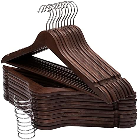 Solid Wooden Hangers 20 Pack, Wood Suit Hangers with Extra Smooth Finish, Precisely Cut Notches and Chrome Swivel Hook, Wooden Clothes Hangers for Shirt Coat Jacket Dress