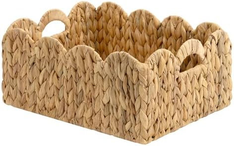 StorageWorks Wicker Baskets, Large Scalloped Baskets, Water Hyacinth