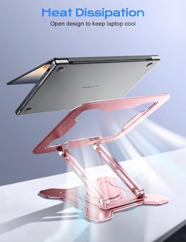 JCZT 360° Rotating Laptop Stand for Desk, Metal Foldable Laptop Riser, Pink