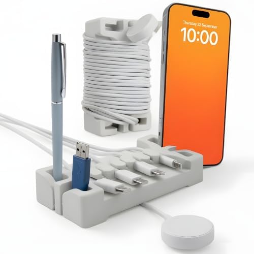 DeskBrick 2PK Silicone + Steel-Weighted Cord Holders for Desks. Weighted Cord Organizers & Cable Management for Desktops