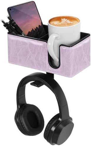 Under Desk Cup Holder Clamp on Cup Holder PU Leather Clip on Desk Organizer