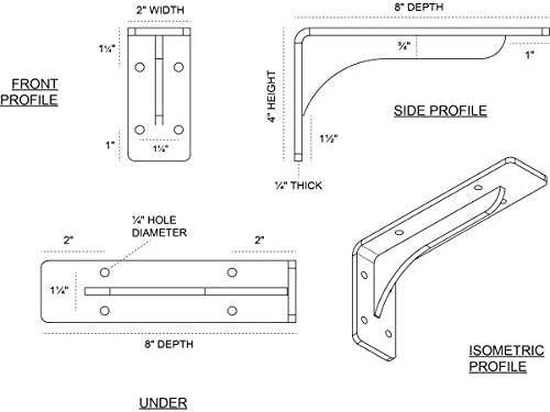 Ekena Millwork BKTM02X08X04EBHDB Steel Bracket Embrey, 2"W x 8"D x 4 1/4"H, Hammered Dark Bronze