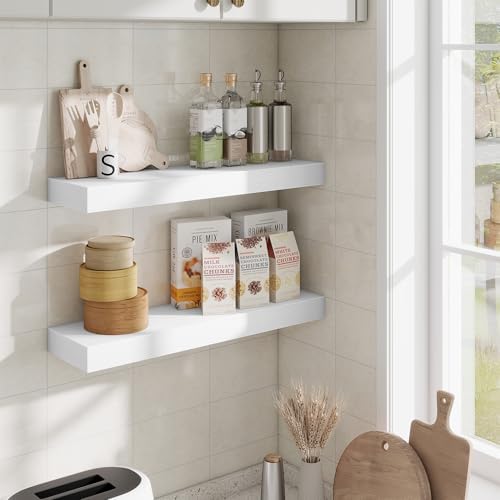 Fun Memories Floating Shelves Set of 2, 24 Inch Floating Shelves for Wall, Wood Wall Shelves with Invisible Brackets, fo
