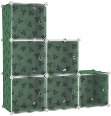 C&AHOME Clover Embossed Storage Organizer with Doors 6-Cube Shelf Green
