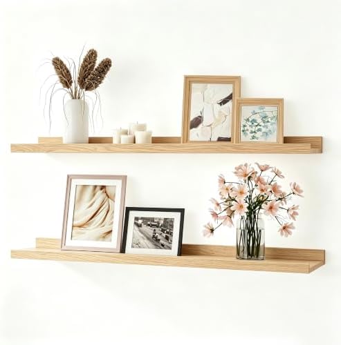 Oak Floating Shelves for Wall Decor, 30 in Shelf with Lip, 2 Set