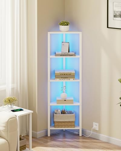 TUTOTAK Corner Shelf with LED Light, 5-Tier Corner Bookshelf