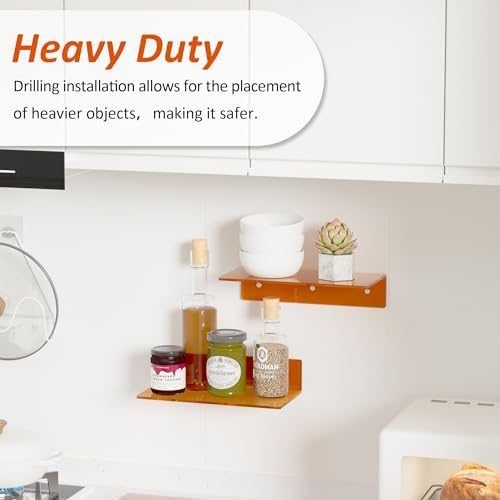Sezanrpt 12 Inches Small Orange Wall Shelves Set of 2, Acrylic Floating Shelf for Bedroom, Living Room, Funko Pop Shelves, Smart Speaker, 2 Pack