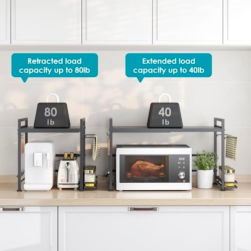 DOLALIKE Microwave Oven Rack, Expandable Microwave Stand Countertop Kitchen Utensils Tableware Storage, Carbon Steel Ove
