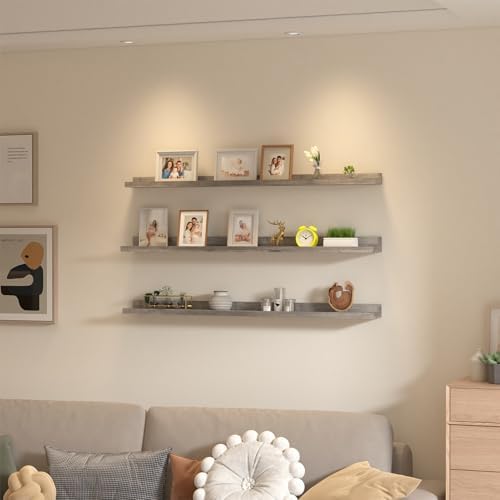 Giftgarden 47 Inch Gray Floating Shelves for Wall Mount, Grey Wood Wall Shelf Ledge for Bathroom Bedroom Living Room Kit