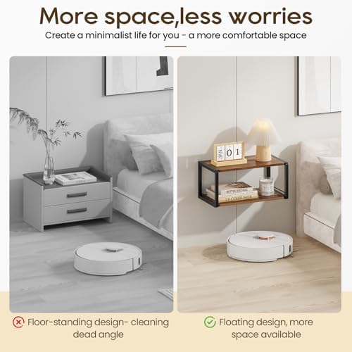 Floating Nightstand, Wood Bedside Shelf Wall Mounted Nightstand with Heavy-Duty Frame, Floating Bedside Table for Bedroo