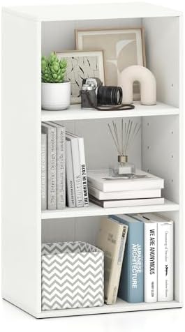 GIANTEX 3 Tier Bookshelf, White Bookcase 3 Shelf, Open Cube Storage Orginazer Cabinet, Multi-Functional Home Office Bedr