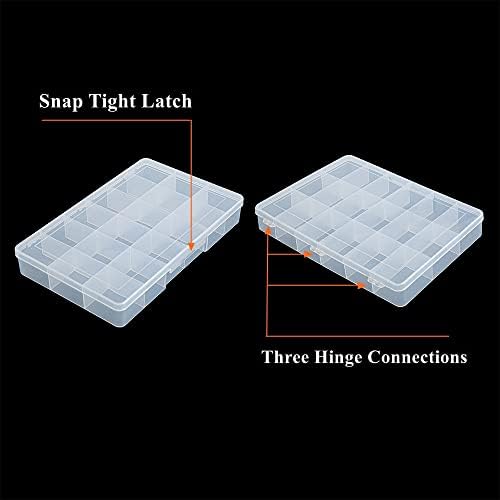 2 Pack Fixed 18 Grids Clear Plastic Compartment Container Case, Transparent Organizer Storage Divider Box with Lid for B