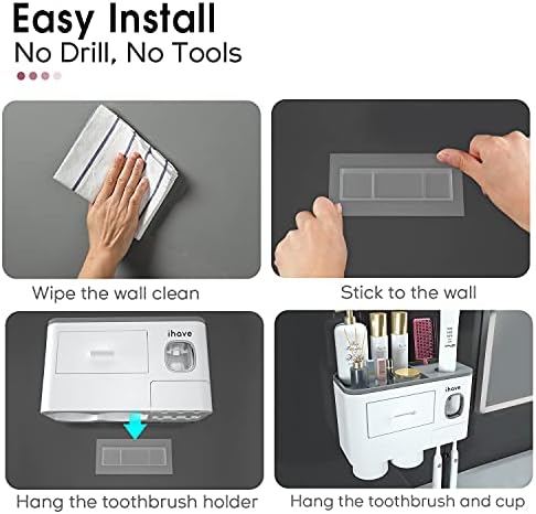 iHave Toothbrush Holders Wall Mounted with Toothpaste Dispenser & 2 Cups