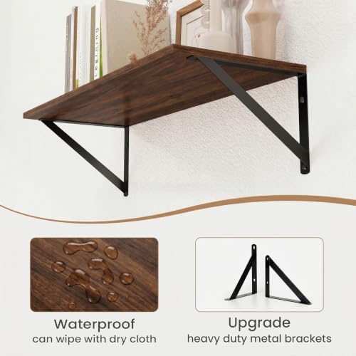 Heimlove Black Deep Floating Shelves for Wall, 23.62W x 8D Wood Wall Shelves Set of 2, Wide Floating Bookshelf for Livin
