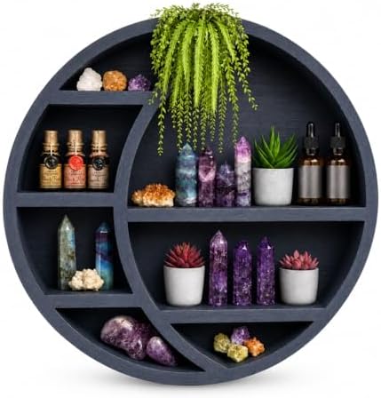 Wooden Crescent Moon Shelf Wall Decor — Aesthetic Floating Crystal Display Holder & Hanging Wall Organizer for Bedroom, 