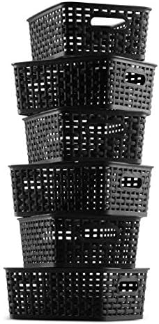 Set of 6 Plastic Storage Baskets - Small Pantry Organizer Basket Bins - Household Organizers with Cutout Handles for Kit