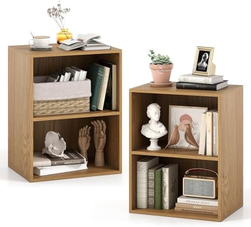 GIANTEX 2-Cube Bookshelf, 2-Layer Storage Shelf Bookcase Set of 2