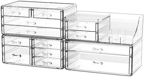 Cq acrylic Clear Make up Organizers for Vanity,Skincare Organizer With 13 Drawers for Dresser,Plastic Cute Desk Accessor