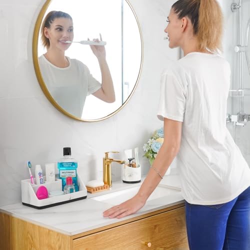 Bathroom Sink Organizer, Toothbrush Holder for Bathroom Counter, White