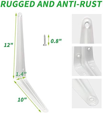 Shelf Brackets 12 Inch Heavy Duty White L Bracket for Shelves