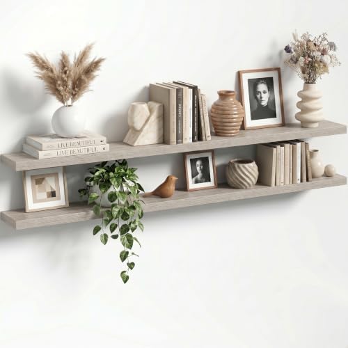 72" Floating Shelves for Wall, Set of 2, 8" Deep, 1.5" Thick, Gray