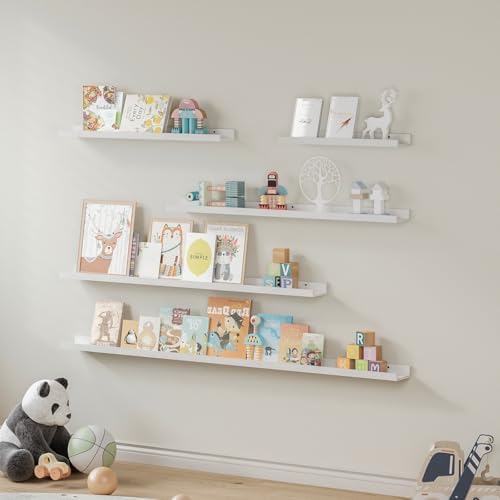 SAUMONIERES Picture Ledge Shelf Floating Book Shelves Set of 2 Wall Mounted Solid Wood for Bedroom Bathroom Living Room 