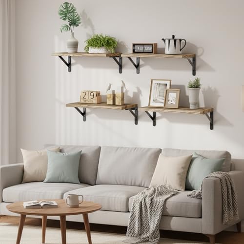 Fixwal Wall Floating Shelves for Decor (Light Brown, Set of 4, 16.5 Inch)