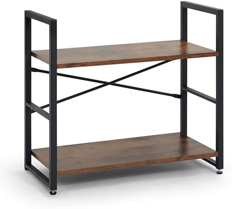 CAPHAUS 2 Tier Small Bookshelf, 24 Inch Width Free Standing Shelf, Industrial Book Shelves for Home Office, Bookcase She