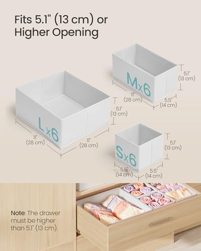 SONGMICS Drawer Organizers, Set of 18, Foldable Fabric Storage Boxes
