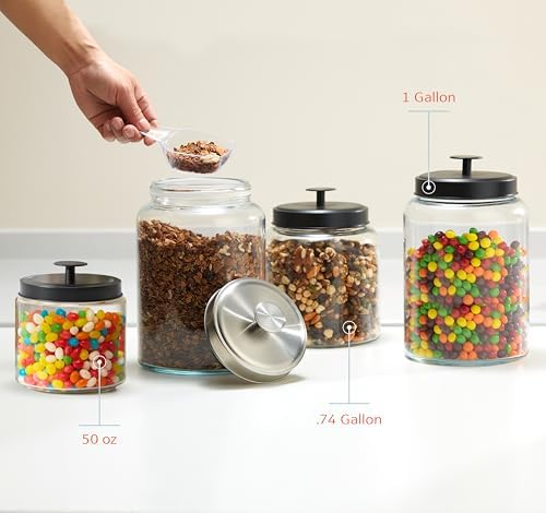 KooK Glass Storage Containers with Lids, 1 Gallon, Set of 2, Glass Canister, Laundry Jar, Kitchen Jar, Storage for Pantr
