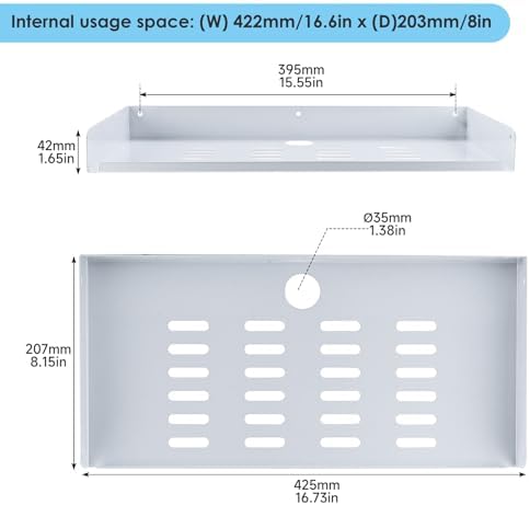 Metal Floating Shelf 16.8 x 8 Inch, Large Wall Mounted Shelf with Lip, Cable Hole & Ventilation Slots for Game Console, 
