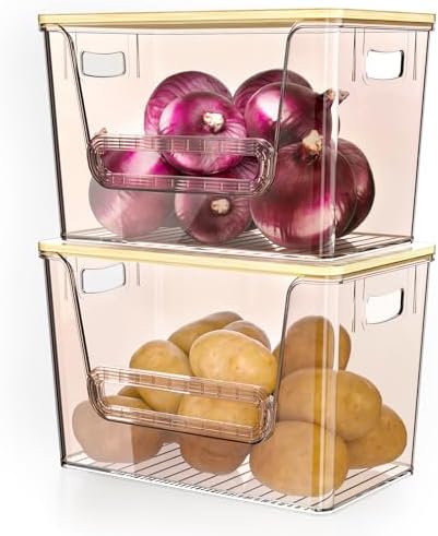 Delamu 2 Set Pantry Organizers and Storage,Trash Bag Dispenser with Bamboo Top,Stackable Trash Bag Dispenser Under Sink 