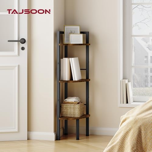 Tajsoon Corner Shelf Stand 3 Tier 39.5" with Metal Frame, Rustic Brown