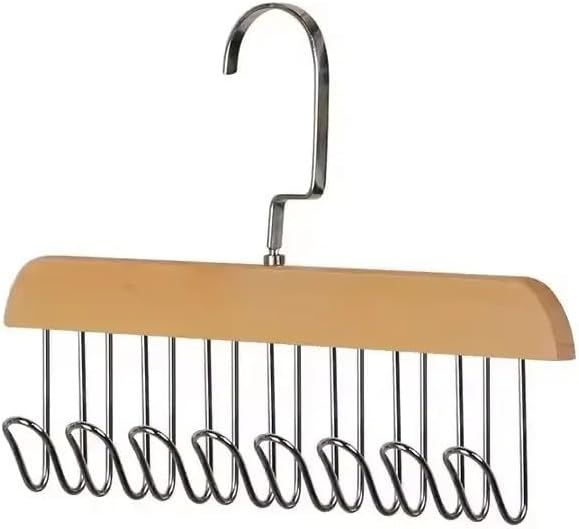 Lazer Wooden Clothes Hanger with 8 Adjustable Hooks | Multi-Purpose Wardrobe & Cupboard Organizer for Lingerie, Belts, S