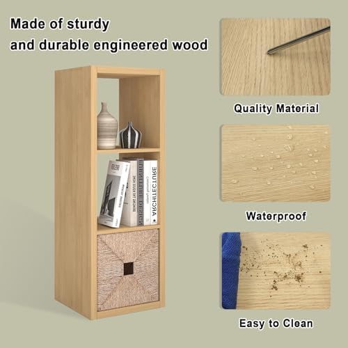 CTESNE【2026 Wooden Thick Frame 3 Cube Storage Organizer Shelf with Anti-Tipping Kits + Reversible Open Back Bookcase, Ho