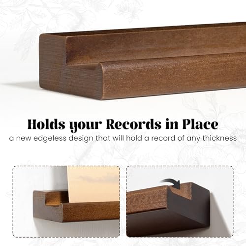 RICHFOCUS Vinyl Wall Mount, 1 Pack Solid Wood Record Shelf, Album Record Holder Display, 12 inch Floating Shelves for Wa