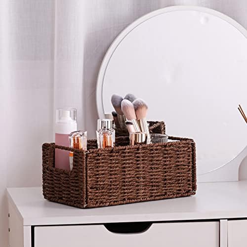 Vagusicc Wicker Storage Basket, Set of 2 Hand-Woven Paper Rope Wicker Basket, Small Storage Baskets for Organizing Toile
