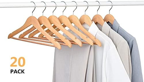 Amber Home 20 Pack 15" Natural Wooden Clothes Hangers for Woman