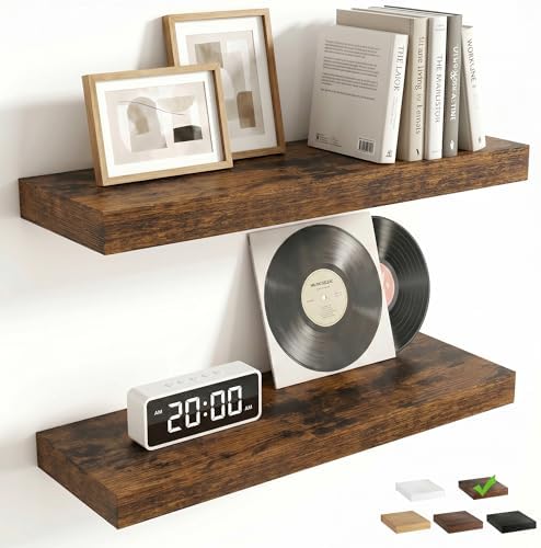 FLYJOE 20 Inch Floating Shelves for Wall Set of 2, 6.5" D Wood Grain Bathroom Shelves with Invisible Brackets, Easy Inst