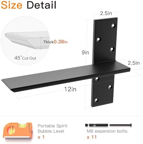 LEOPO 3/8" Thick Free Hanging T Shelf Bracket(2-Pack), 12" L x 2.5" W