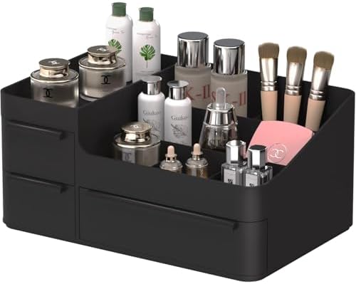 Makeup Organizer with Drawers, Countertop Organizer for Vanity, Bathroom and Bedroom Desk Cosmetics Display Case for Bru