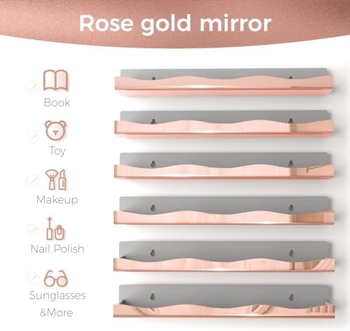 Wall-Mounted Nail Polish Organizer Rack - 15-Inch Rose Gold Mirror Finish Nail Polish Shelf, Makeup & Beauty Essentials 