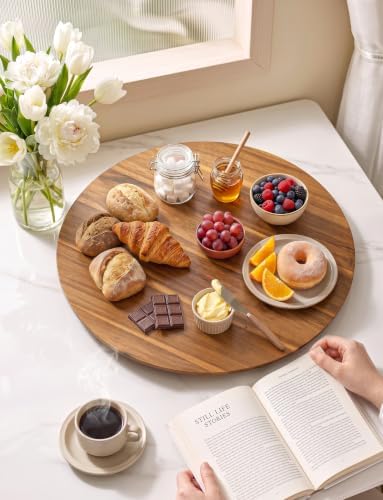 TIDITA 21" Acacia Wood Lazy Susan for Table Top, Swivel Charcuterie Board