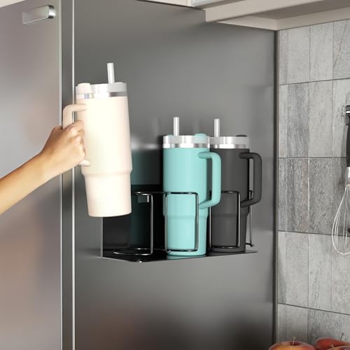 Sorbus Magnetic Cup Holder for Fridge, 3-Cup Organizer (Black, 1 Pack)