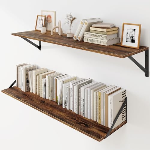 Heimlove Deep Floating Shelves for Wall, 36W x 8D Wood Wall Shelves Set of 2, Wide Floating Bookshelf for Living Room, K