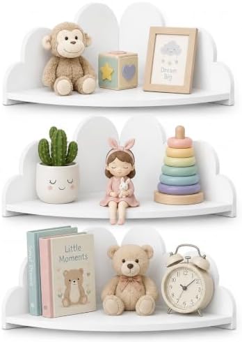 Cloud Corner Floating Shelves, Set of 3 Wall Mounted Shelves, White
