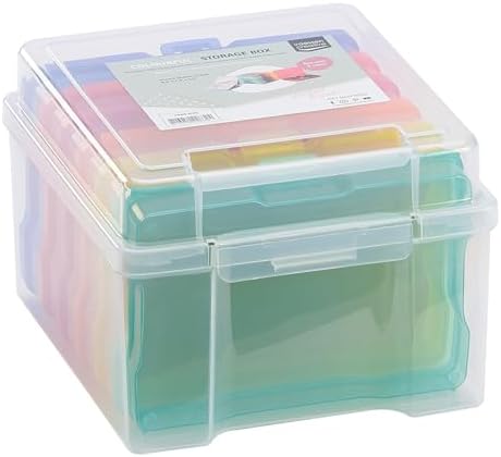 Vaessen Creative Storage Lid and 6 Small Colourful Tins Plastic Sorting Box for Storing Craft Accessories, Photos and Ot